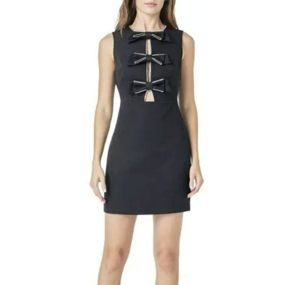 Endless Rose Rhinestone Bow Tie Cut Out Mini Black Dress Large NWOT